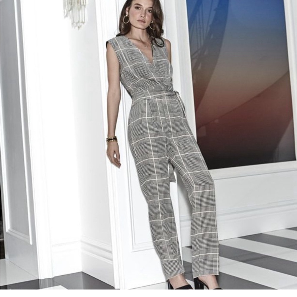 L’AGENCE EUC Julia Plaid Checkered Silk Jumpsuit - Picture 1 of 7